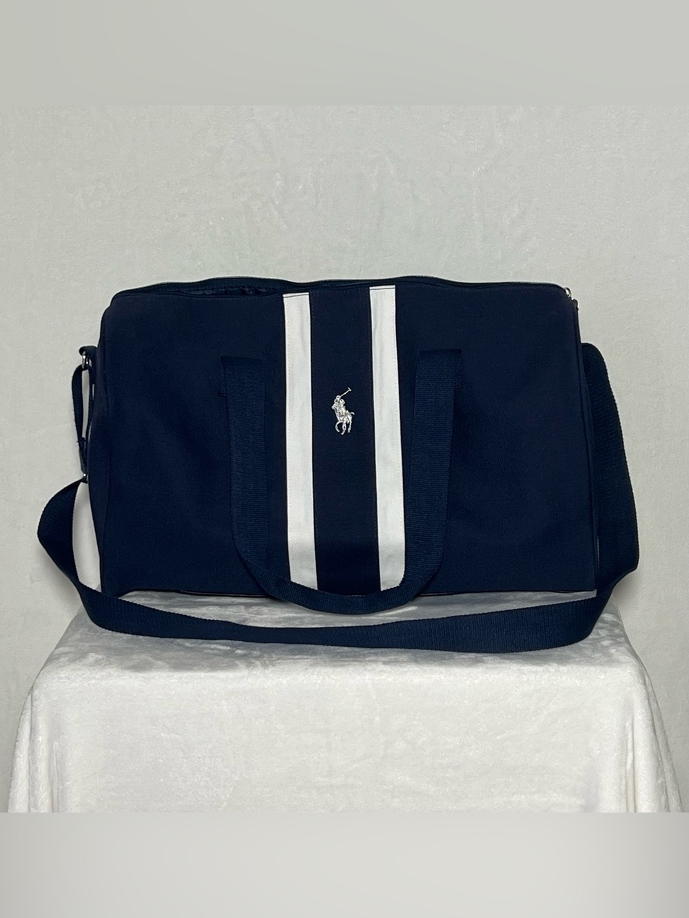 RALPH LAUREN Navy Blue Duffel Carry On Gym Weekender Travel Bag